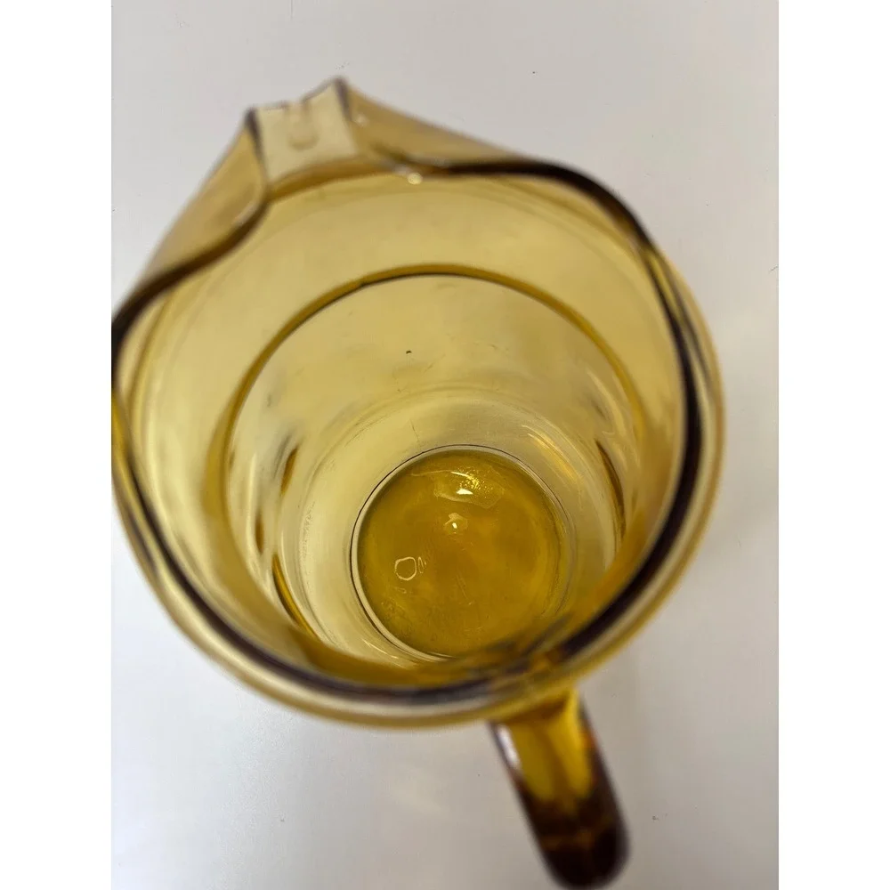 Anchor Hocking Tall Glass Pitcher Ice Lip Handle Amber Yellow Vintage 9 inch
